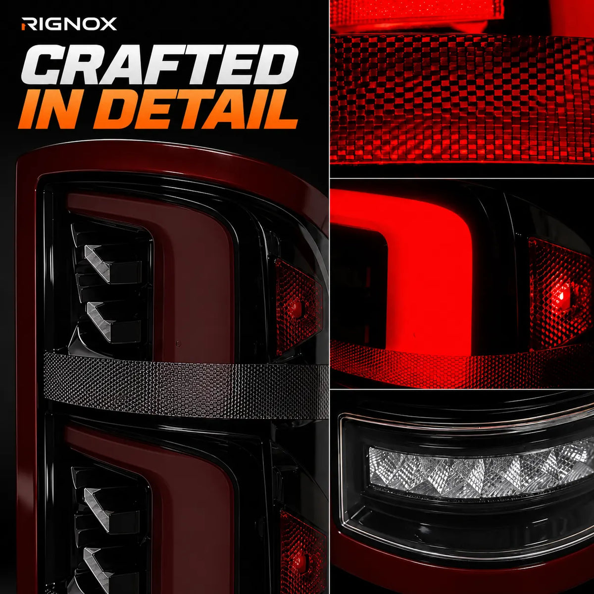 2007-2013 GMC Sierra 1500 & 2007-2014 Sierra 2500HD/3500HD (GMT900) LED Tail Lights Assembly — Pair — Crafted Lens Detail — T-SRA07-SR