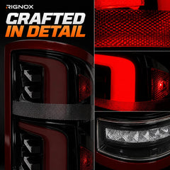 2007-2013 GMC Sierra 1500 & 2007-2014 Sierra 2500HD/3500HD (GMT900) LED Tail Lights Assembly — Pair — Crafted Lens Detail — T-SRA07-SR