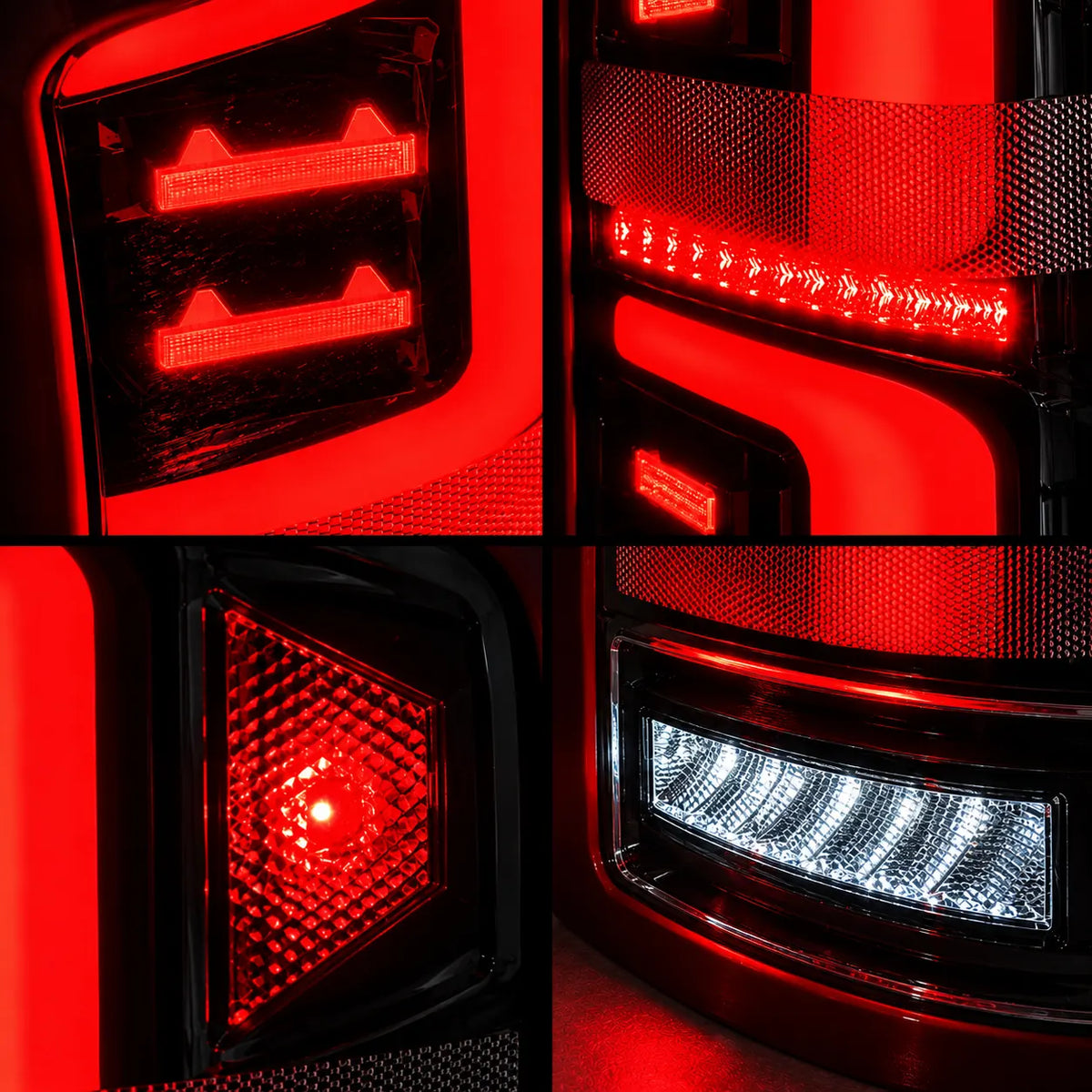 2007-2013 GMC Sierra 1500 & 2007-2014 Sierra 2500HD/3500HD (GMT900) LED Tail Lights Assembly — Pair — Illuminated Lens Details — T-SRA07-SR