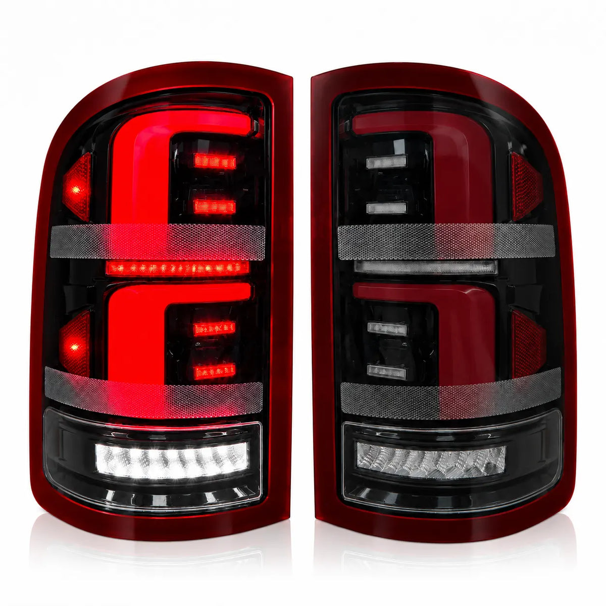 2007-2013 GMC Sierra 1500 & 2007-2014 Sierra 2500HD/3500HD (GMT900) LED Tail Lights Assembly — Pair — White Background Main Image — T-SRA07-SR