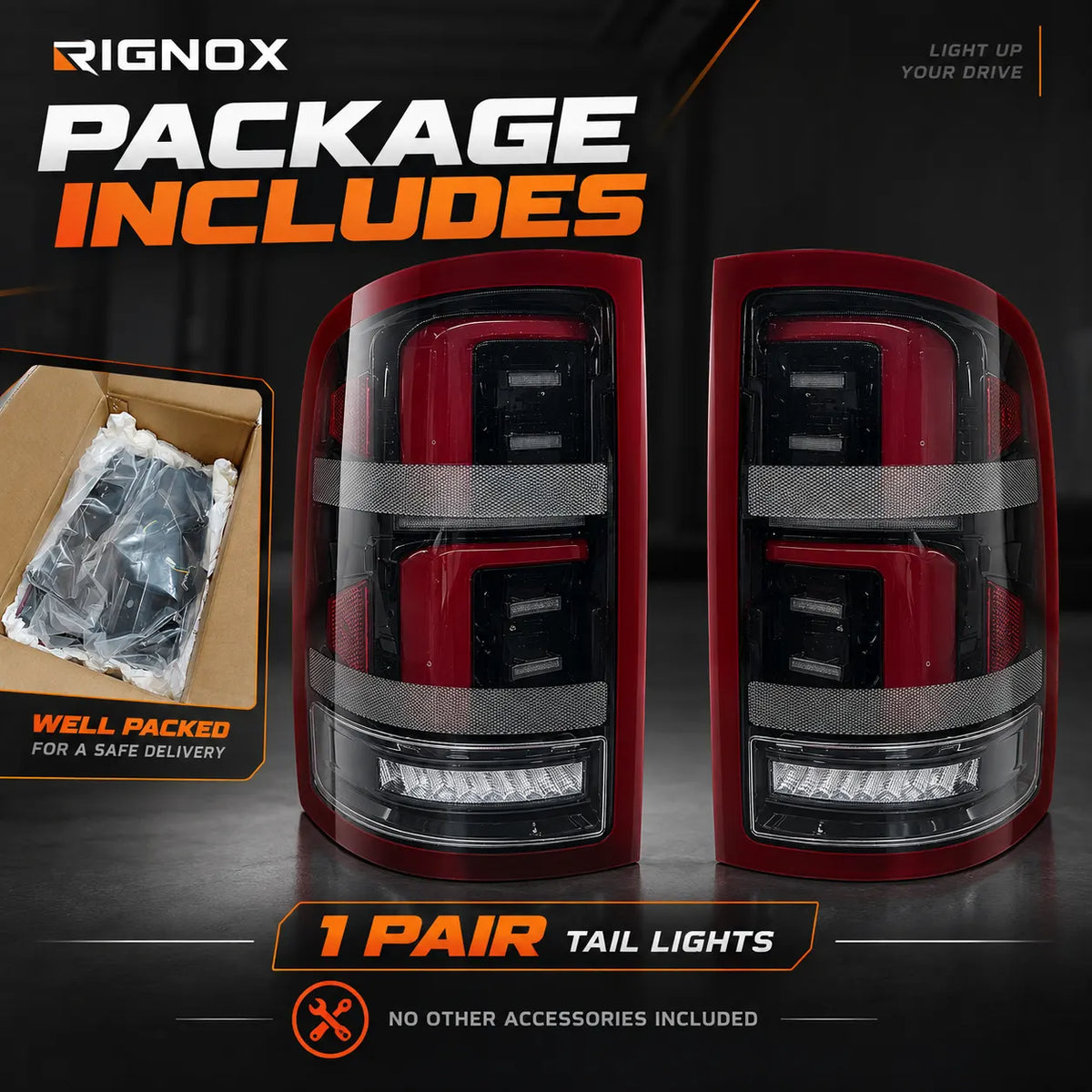 2007-2013 GMC Sierra 1500 & 2007-2014 Sierra 2500HD/3500HD (GMT900) LED Tail Lights Assembly — Pair — Package Includes One Pair — T-SRA07-SR