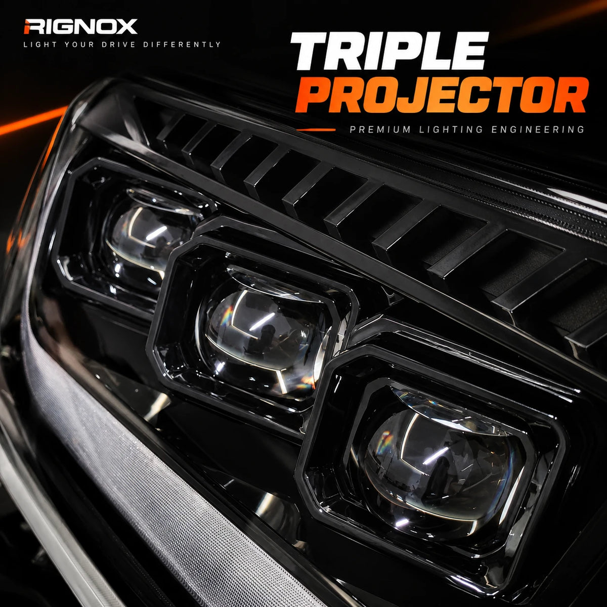 2007-2013 Toyota Tundra & 2008-2017 Sequoia LED Triple Projector Headlights — triple projector close-up detail — H-TUN07-3P