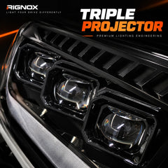 2007-2013 Toyota Tundra & 2008-2017 Sequoia LED Triple Projector Headlights — triple projector close-up detail — H-TUN07-3P