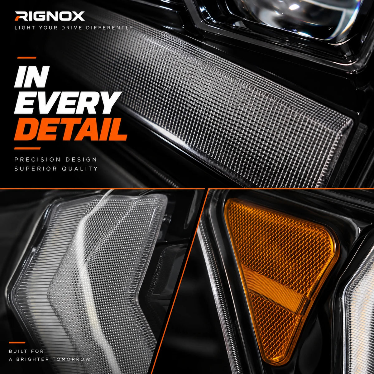2007-2013 Toyota Tundra & 2008-2017 Sequoia LED Triple Projector Headlights — lens and side marker details — H-TUN07-3P