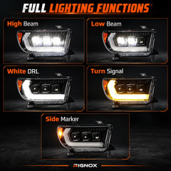 2007-2013 Toyota Tundra & 2008-2017 Sequoia LED Triple Projector Headlights — full lighting functions — H-TUN07-3P