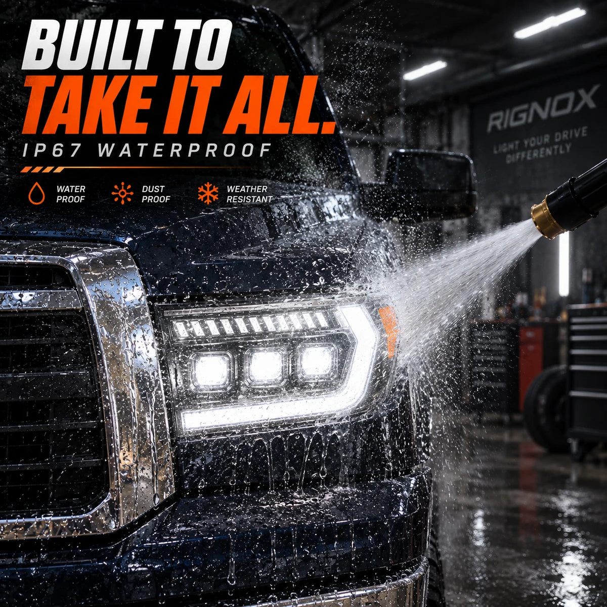 2007-2013 Toyota Tundra & 2008-2017 Sequoia LED Triple Projector Headlights — IP67 waterproof test — H-TUN07-3P