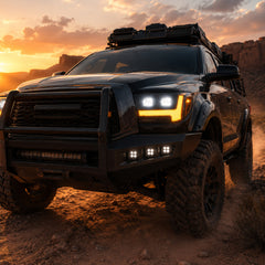 2007-2013 Toyota Tundra LED Dual Projector Headlights — black housing amber drlscene01 — H-TUN07