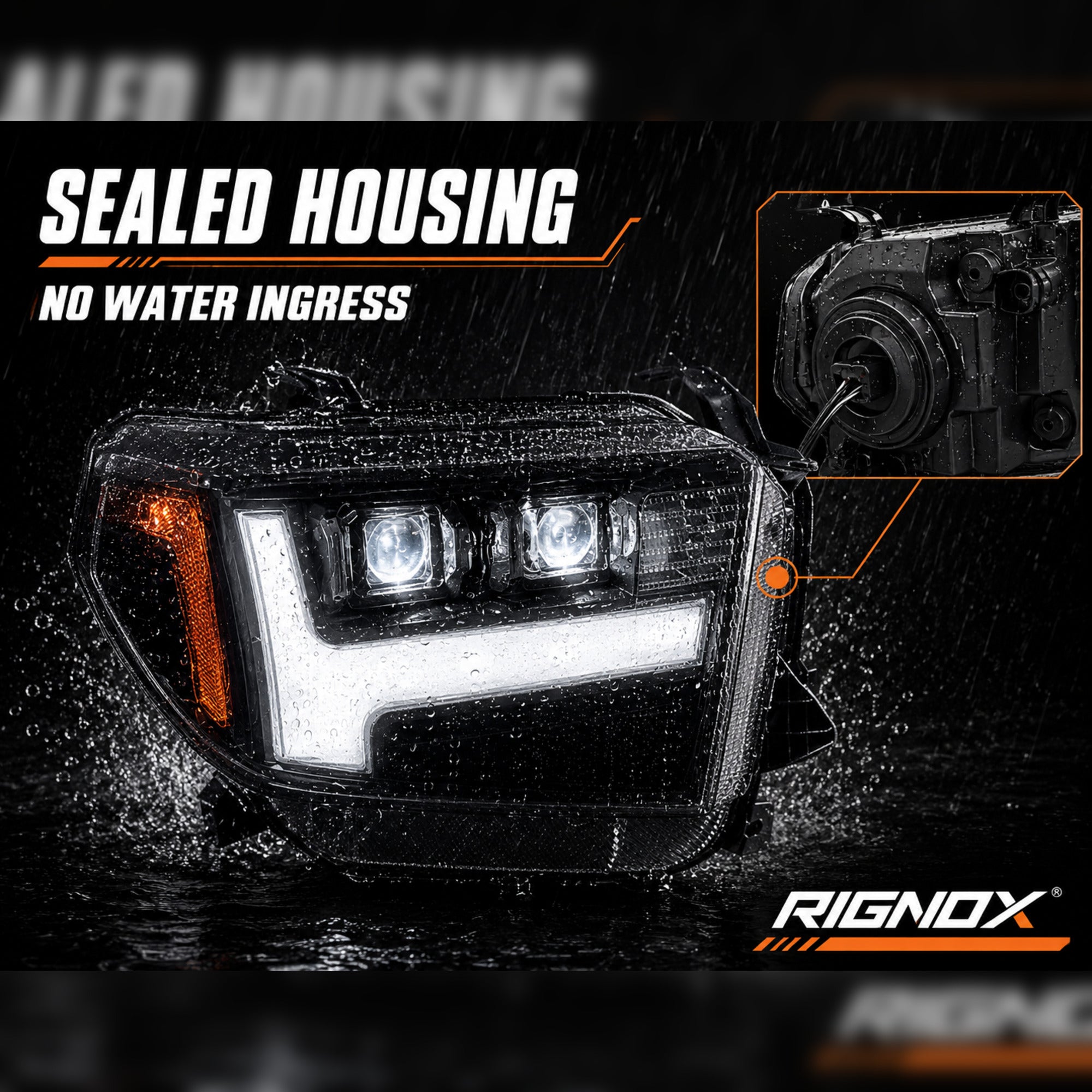 2007-2013 Toyota Tundra LED Dual Projector Headlights — black housing sealed no water ingress — H-TUN07