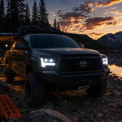 2007-2013 Toyota Tundra LED Dual Projector Headlights — black housing white drlscene08 — H-TUN07