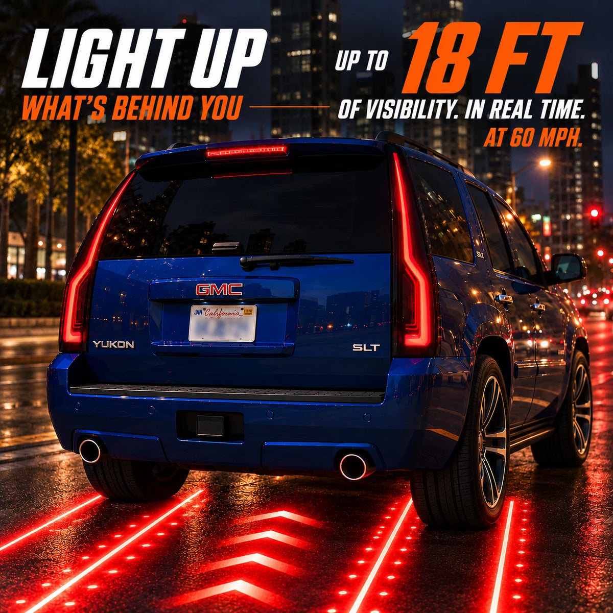 2007-2014 GMC Yukon & Cadillac Escalade LED Tail Lights Assembly — brake light visibility at night — T-YUK07-SR