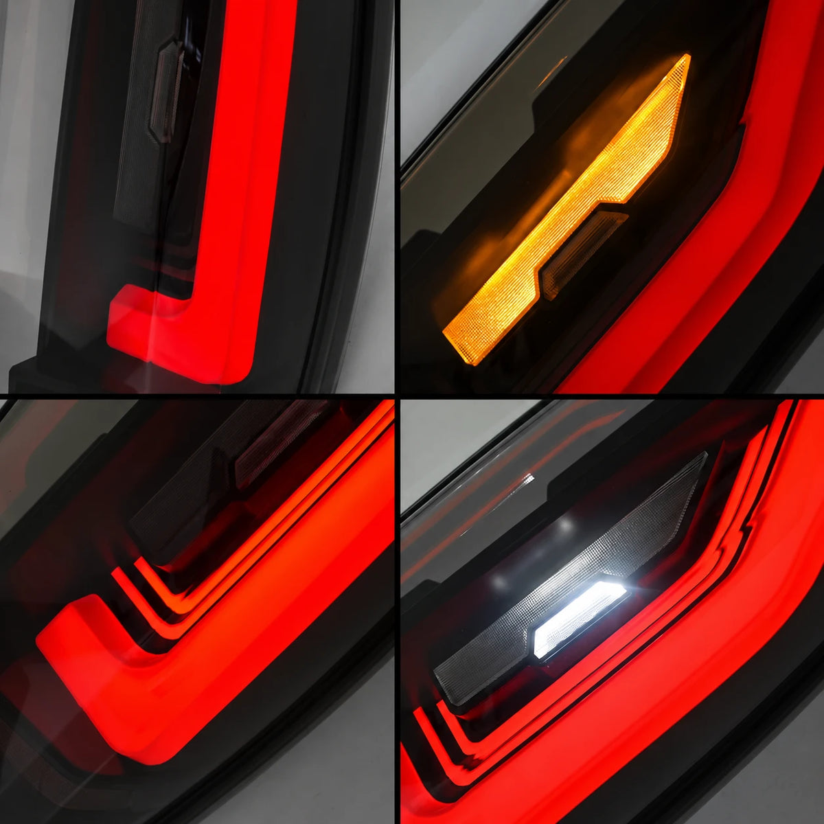 2007-2014 GMC Yukon & Cadillac Escalade LED Tail Lights Assembly — red amber and white lighting detail close-ups — T-YUK07-SR