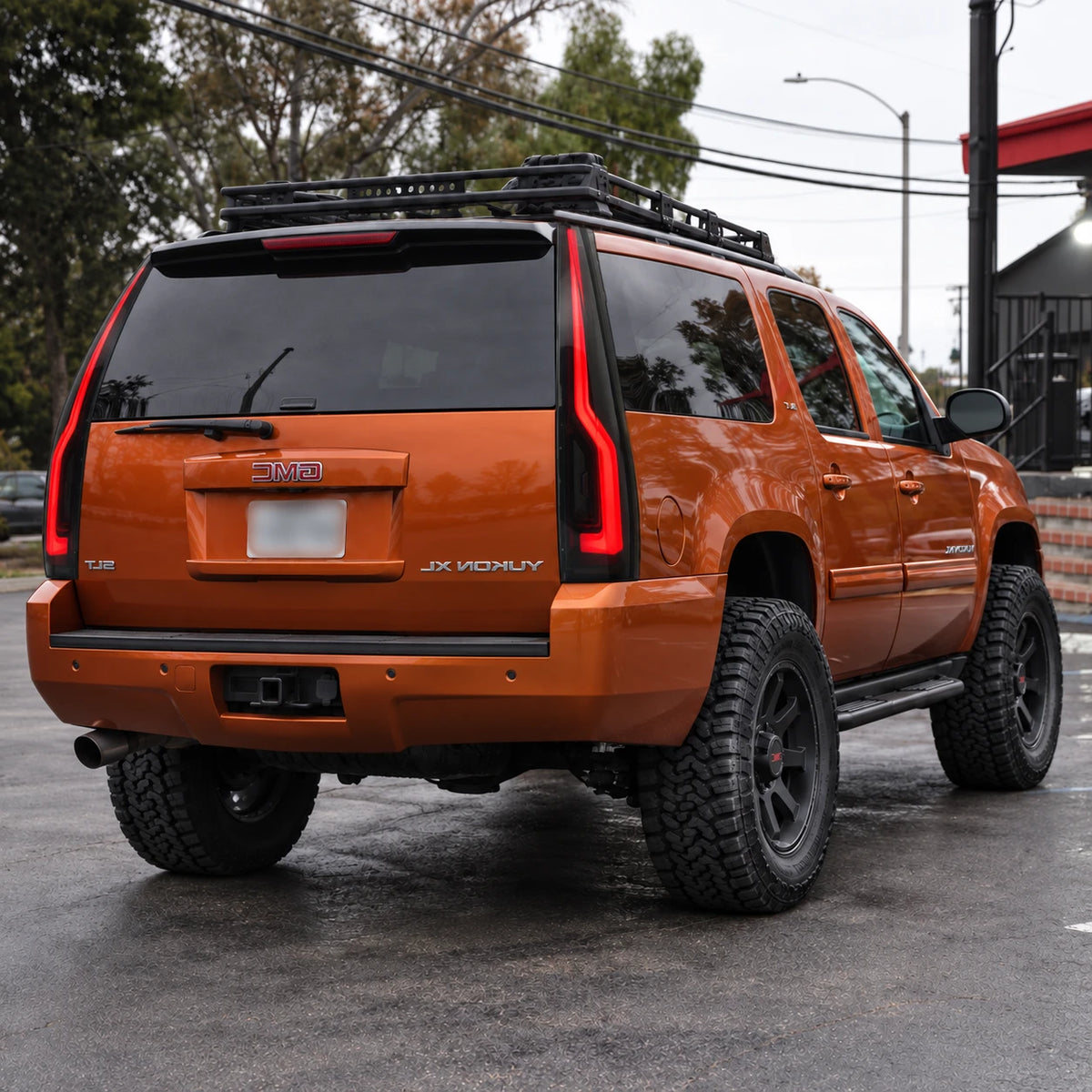 2007-2014 GMC Yukon & Cadillac Escalade LED Tail Lights Assembly — off-road modified Yukon rear view — T-YUK07-SR
