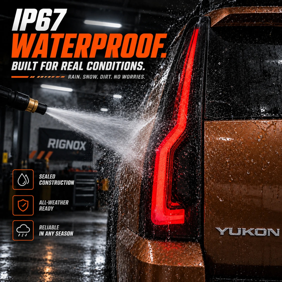 2007-2014 GMC Yukon & Cadillac Escalade LED Tail Lights Assembly — IP67 waterproof high-pressure water test — T-YUK07-SR