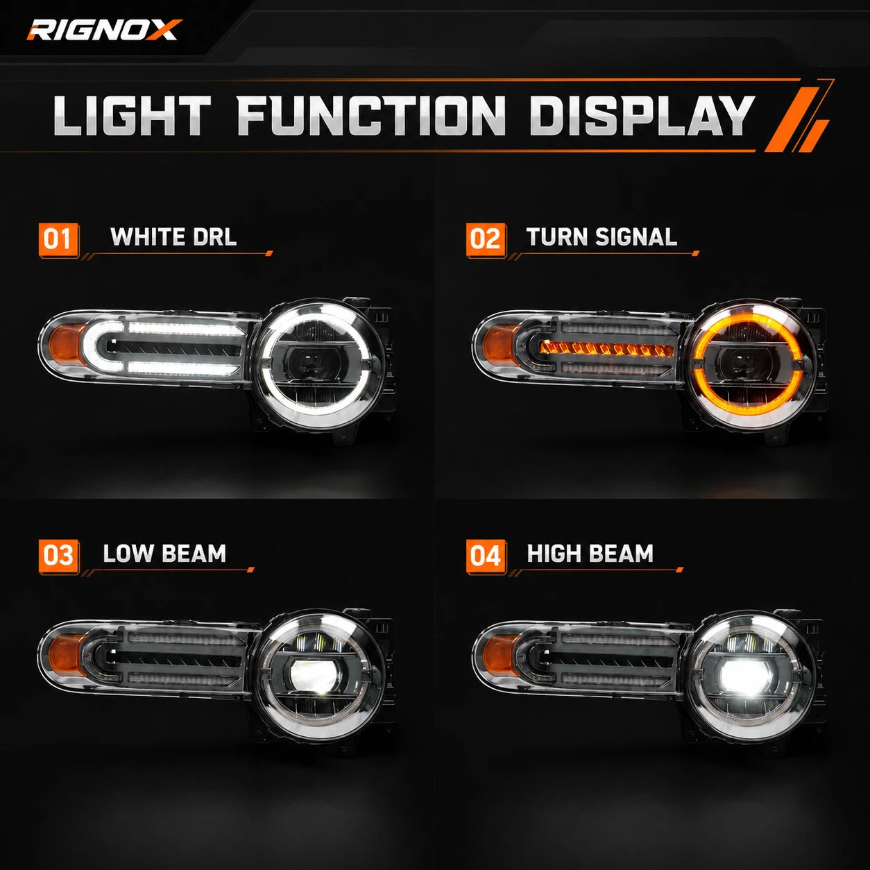 2007-2014 Toyota FJ Cruiser LED Projector Headlights — lighting function — H-FJ07