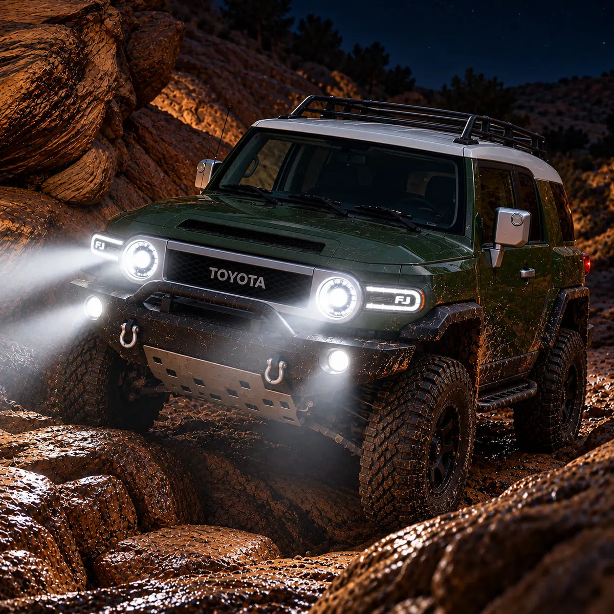 2007-2014 Toyota FJ Cruiser LED Projector Headlights Assembly — Pair — Night Off-Road Driving — H-FJ07-SB