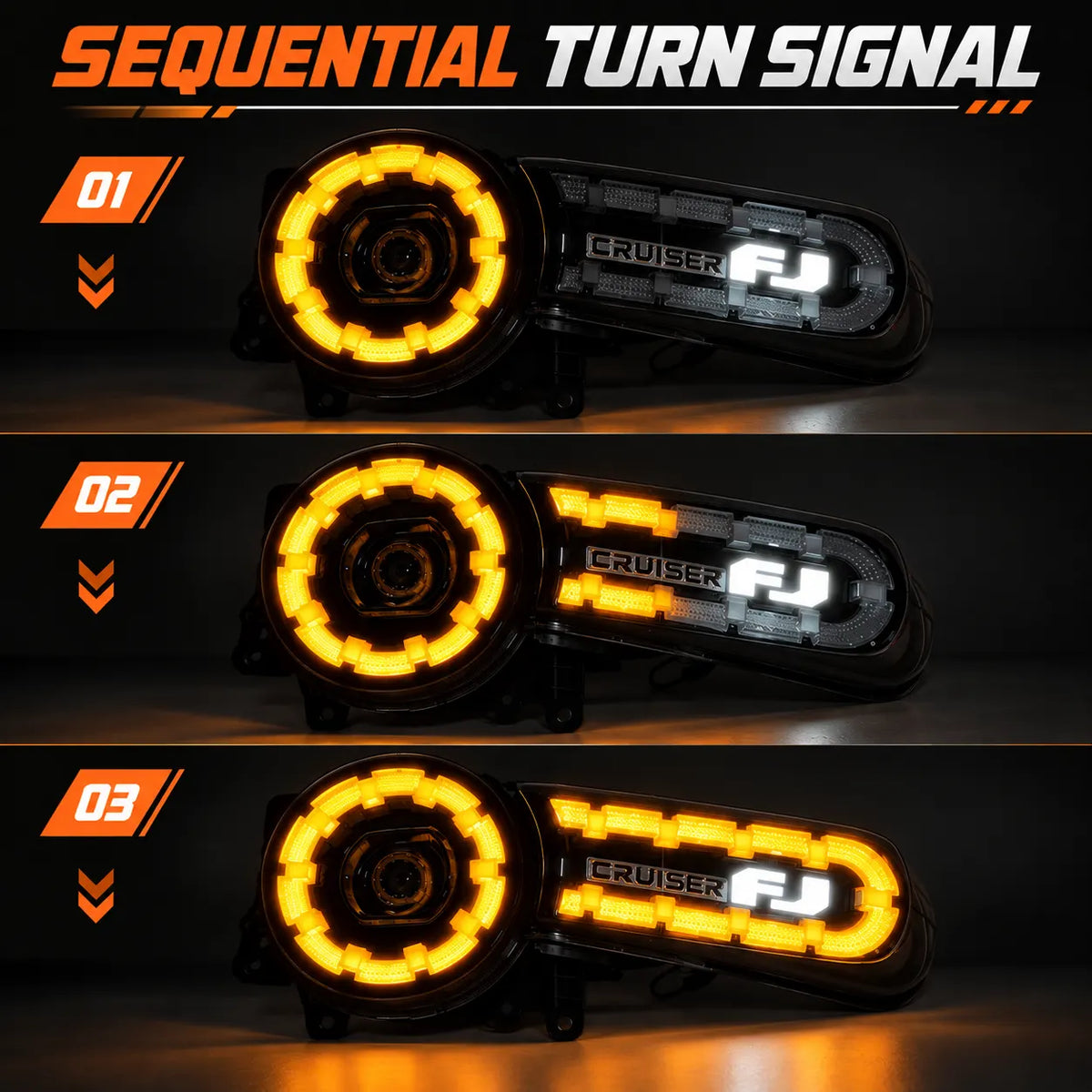 2007-2014 Toyota FJ Cruiser LED Projector Headlights Assembly — Pair — Sequential Turn Signal — H-FJ07-SB