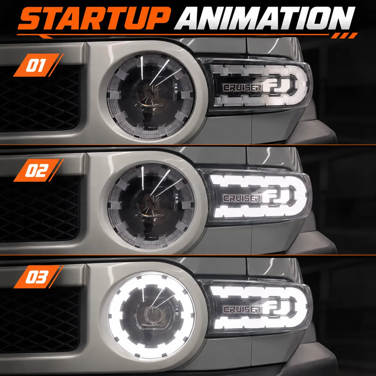 2007-2014 Toyota FJ Cruiser LED Projector Headlights Assembly — Pair — Startup Animation — H-FJ07-SB