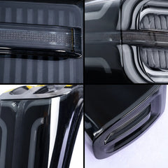 2007-2014 Toyota FJ Cruiser Sequential LED Tail Lights Assembly — Pair (Halo - Smoked RGB) — Smoked lens housing detail close-ups — T-FJ-HL-SRGB