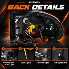 2007-2014 Toyota FJ Cruiser Sequential LED Tail Lights Assembly — Pair (Halo - Smoked RGB) — Rear connectors and wiring details — T-FJ-HL-SRGB