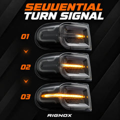 2007-2014 Toyota FJ Cruiser Sequential LED Tail Lights Assembly — Pair (Halo - Smoked RGB) — Amber sequential turn signal stages — T-FJ-HL-SRGB