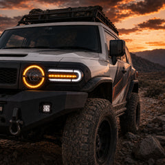 2007-2014 Toyota FJ Cruiser LED Projector Headlights — clear white drlamber turn signal amber turn signal dusk — H-FJ07