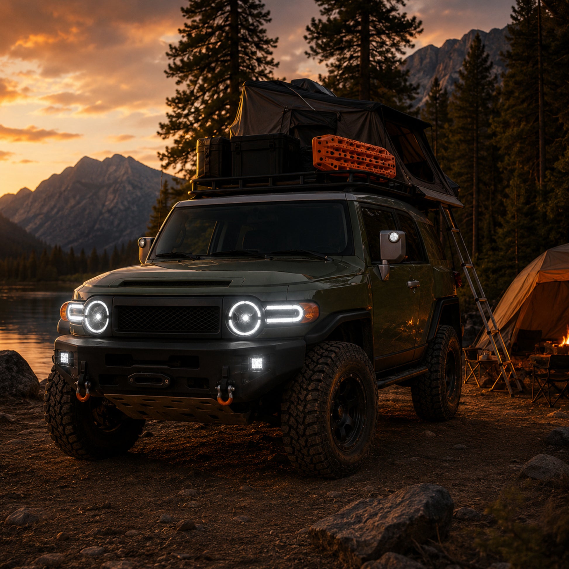 2007-2014 Toyota FJ Cruiser LED Projector Headlights — clear white drlamber turn signal camping overlanding — H-FJ07