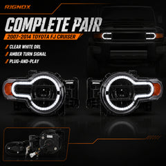 2007-2014 Toyota FJ Cruiser LED Projector Headlights — clear white drlamber turn signal complete pair fitment — H-FJ07