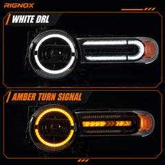 2007-2014 Toyota FJ Cruiser LED Projector Headlights — clear white drlamber turn signal white amber function — H-FJ07