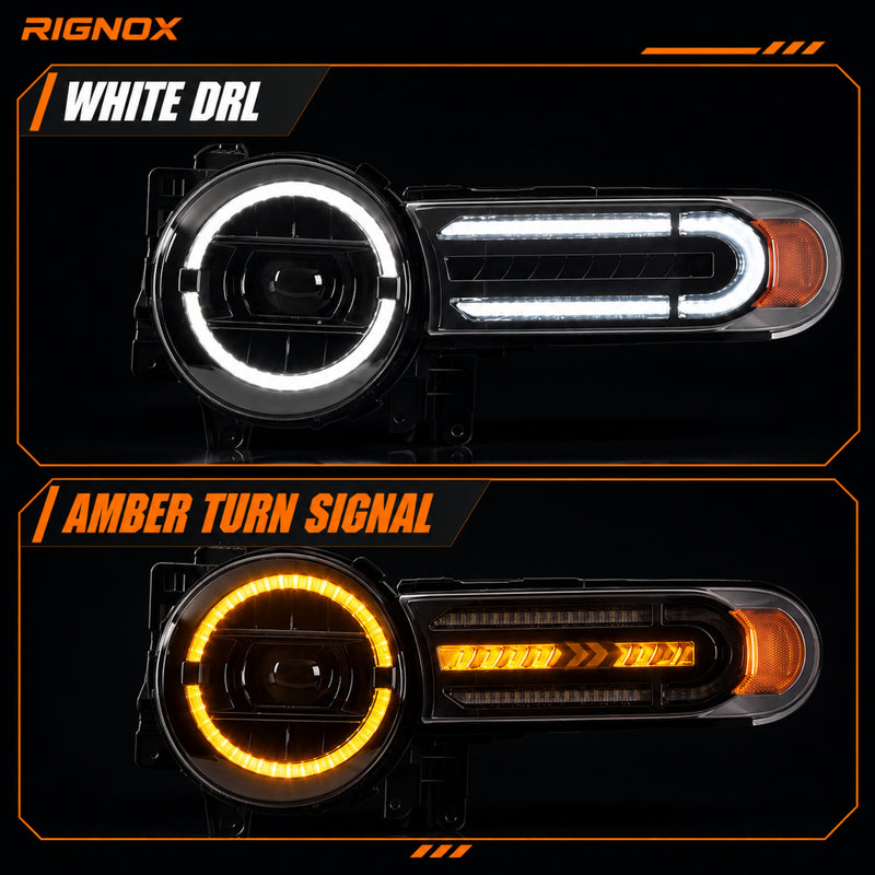 2007-2014 Toyota FJ Cruiser LED Projector Headlights — clear white drlamber turn signal white amber function — H-FJ07