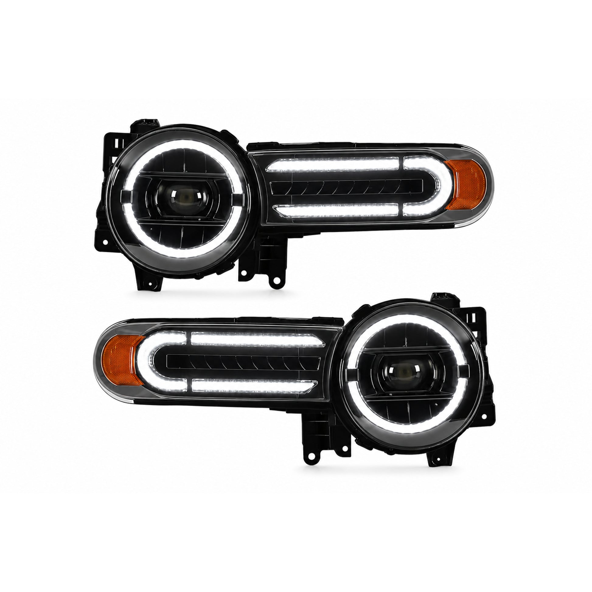 2007-2014 Toyota FJ Cruiser LED Projector Headlights — clear white drlamber turn signal white background — H-FJ07