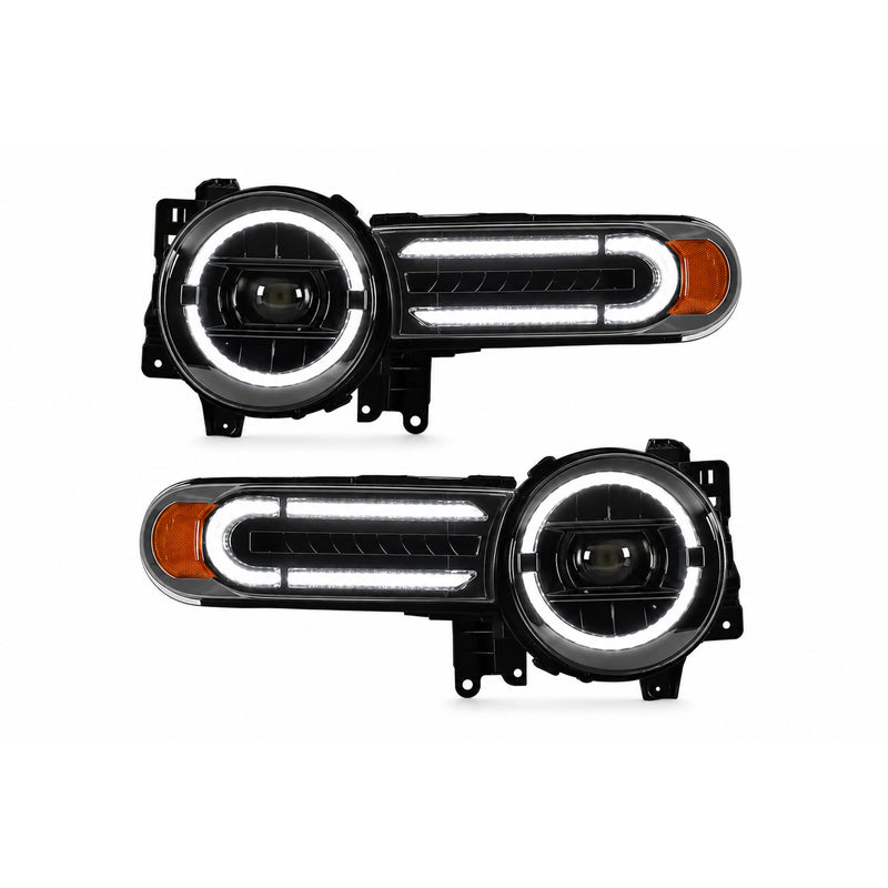 2007-2014 Toyota FJ Cruiser LED Projector Headlights — clear white drlamber turn signal white background — H-FJ07