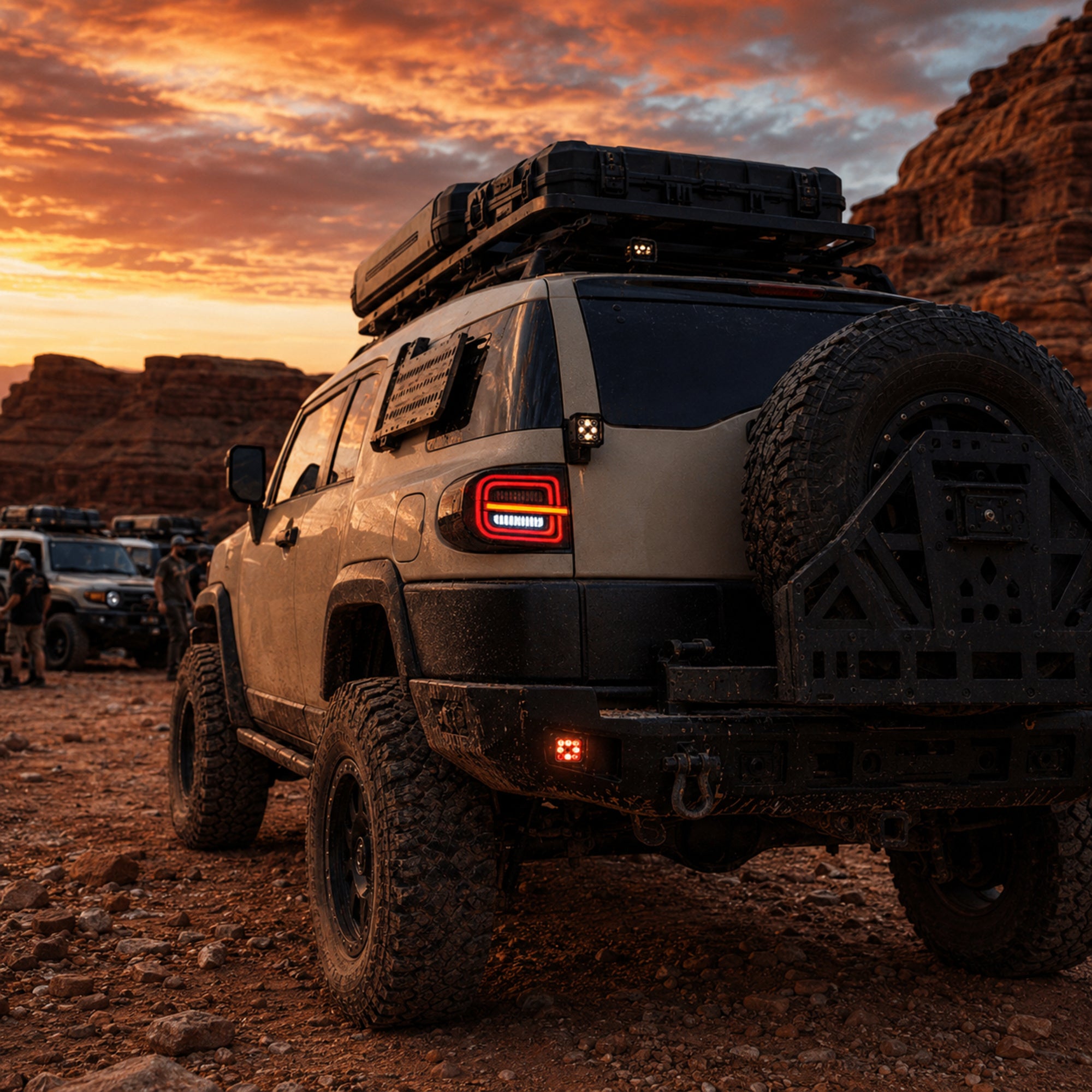 2007-2014 Toyota FJ Cruiser Sequential LED Tail Lights — smoke red extra club meet dusk — T-FJ