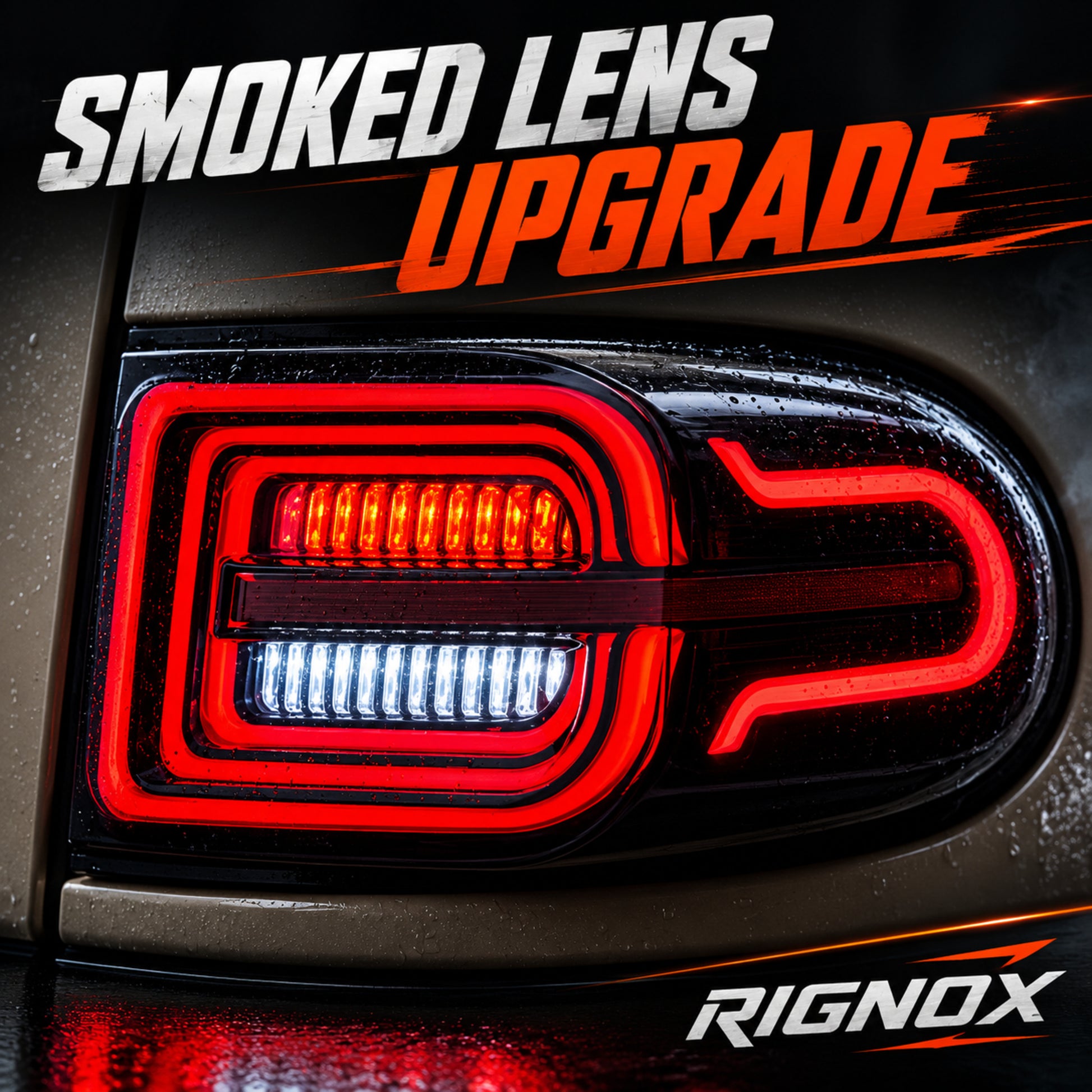 2007-2014 Toyota FJ Cruiser Sequential LED Tail Lights — smoke red supplement lens close up — T-FJ