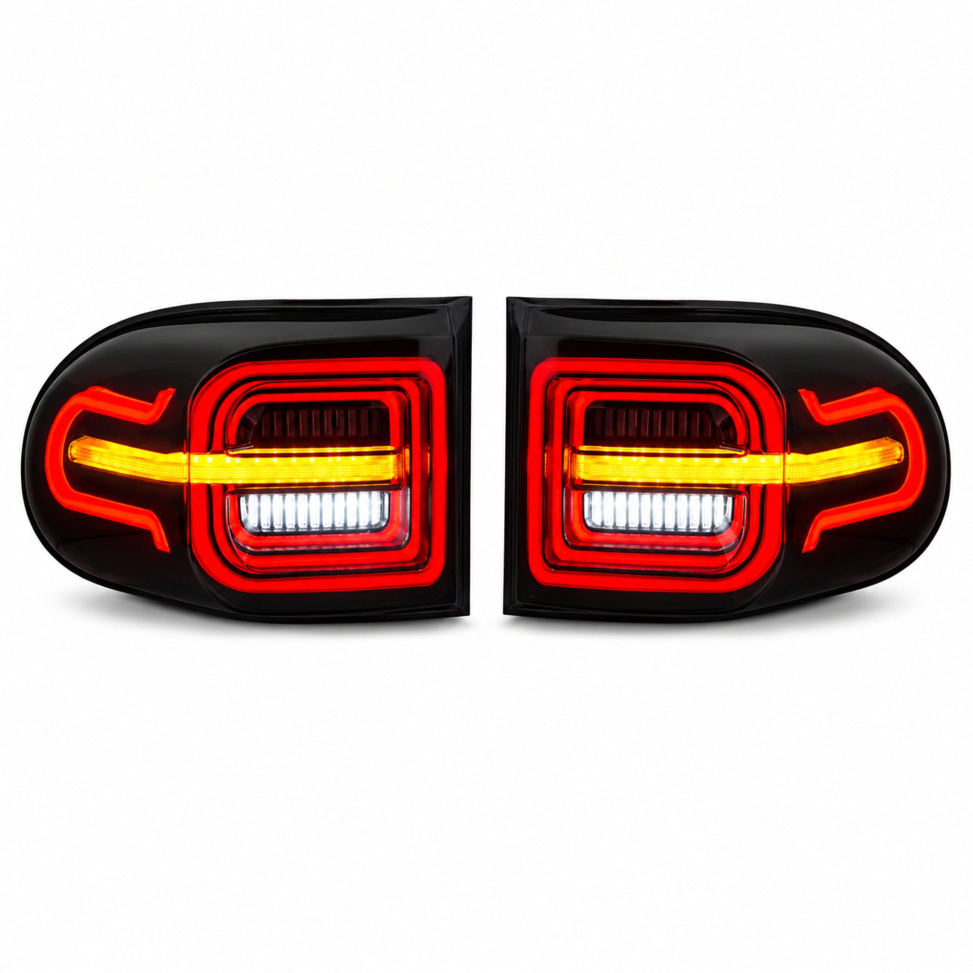 2007-2014 Toyota FJ Cruiser Sequential LED Tail Lights — smoke red white background lit — T-FJ