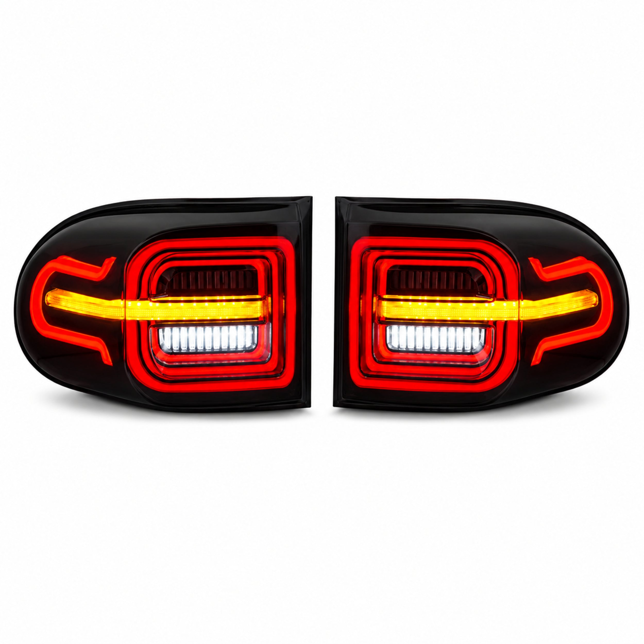 2007-2014 Toyota FJ Cruiser Sequential LED Tail Lights — smoke red white background lit — T-FJ