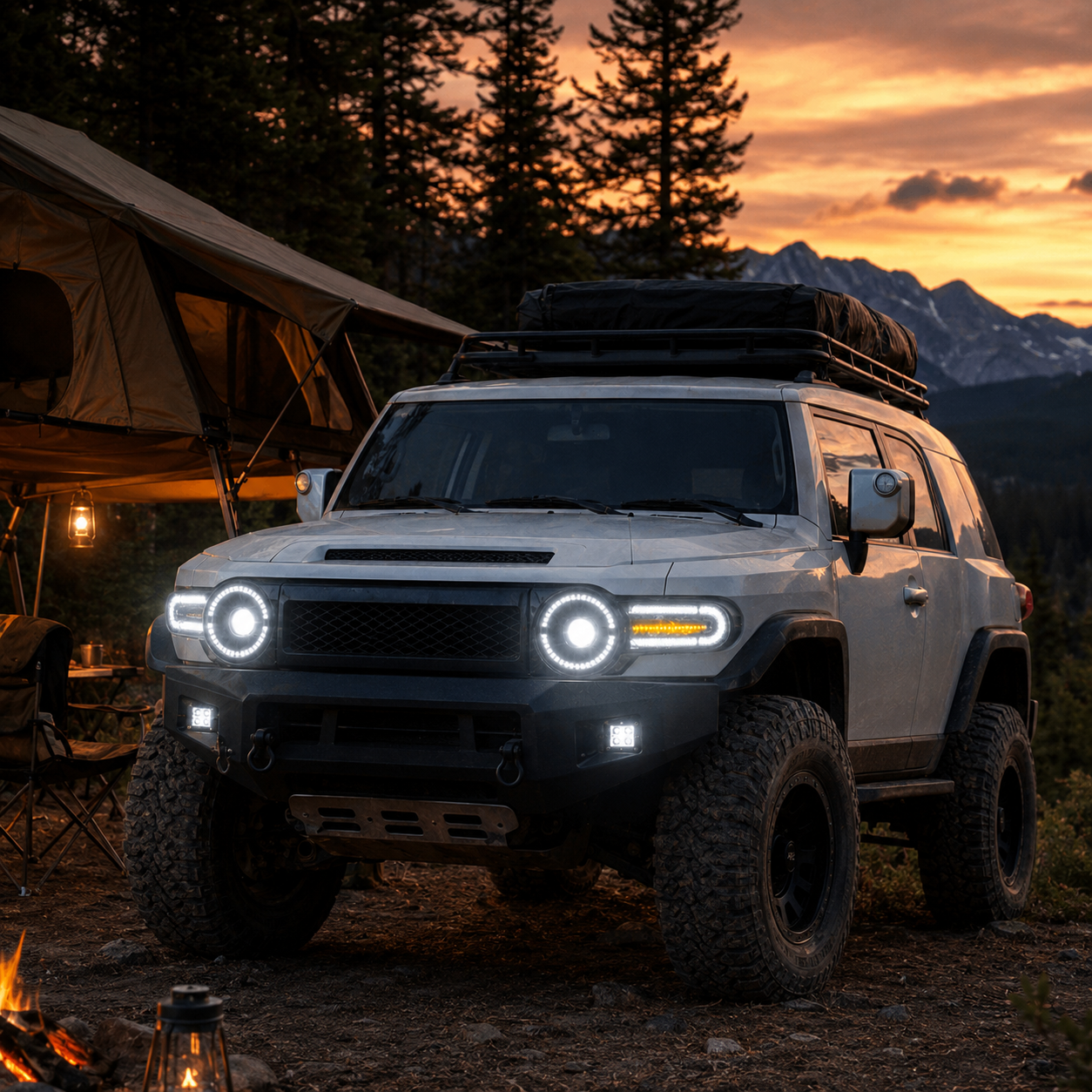 2007-2014 Toyota FJ Cruiser LED Projector Headlights — clear white DRL amber turn signal overland camping — H-FJ07