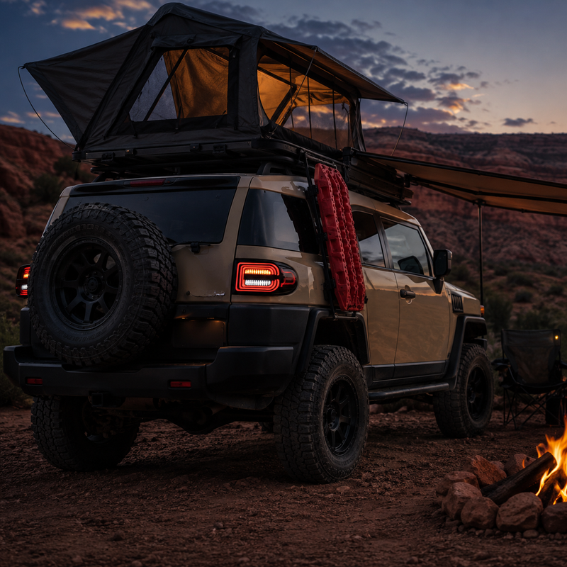 2007-2014 Toyota FJ Cruiser Sequential LED Tail Lights — smoke red extra scene desert camp fire — T-FJ