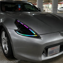 2008-2021 Nissan 370Z Z34 LED Triple Projector Headlights — rgb parking lot view — H-370Z08-RGB