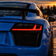 2008-2015 Audi R8 Coupe & Spyder Sequential LED Tail Lights Assembly — Pair — Blue Audi R8 Tail Light Close-Up — T-R8-08-SR