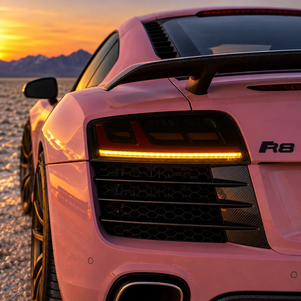 2008-2015 Audi R8 Coupe & Spyder Sequential LED Tail Lights Assembly — Pair — Pink Audi R8 Amber Turn Signal Close-Up — T-R8-08-SR