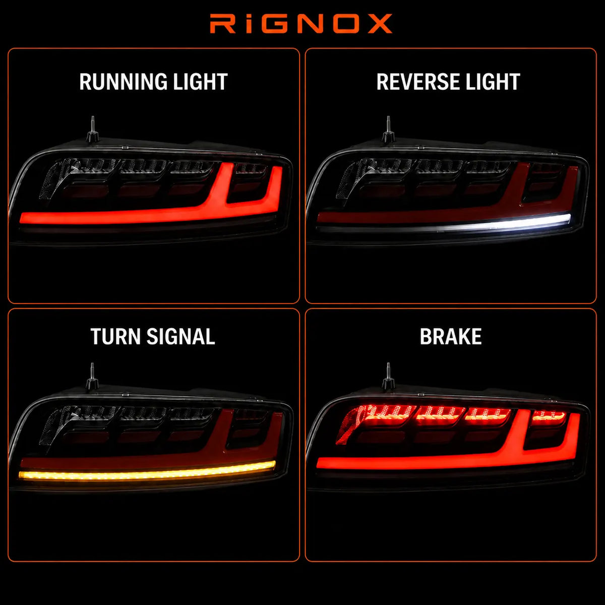 2008-2015 Audi R8 Coupe & Spyder Sequential LED Tail Lights Assembly — Pair — Running Reverse Turn Signal and Brake Functions — T-R8-08-SR
