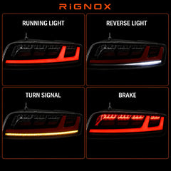 2008-2015 Audi R8 Coupe & Spyder Sequential LED Tail Lights Assembly — Pair — Running Reverse Turn Signal and Brake Functions — T-R8-08-SR