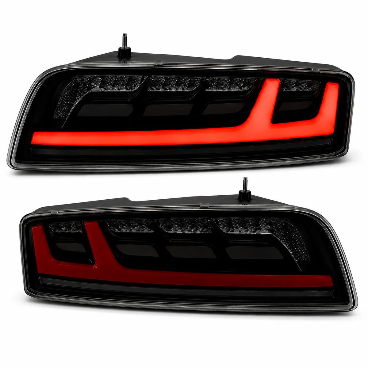 2008-2015 Audi R8 Coupe & Spyder Sequential LED Tail Lights Assembly — Pair — Smoked Red Tail Lights Pair on White Background — T-R8-08-SR