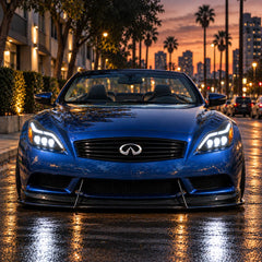 2008-2015 Infiniti G37 / Q60 Coupe & Convertible LED Triple Projector Headlights Assembly — Pair — Blue G37 front view with both headlights on — H-G37