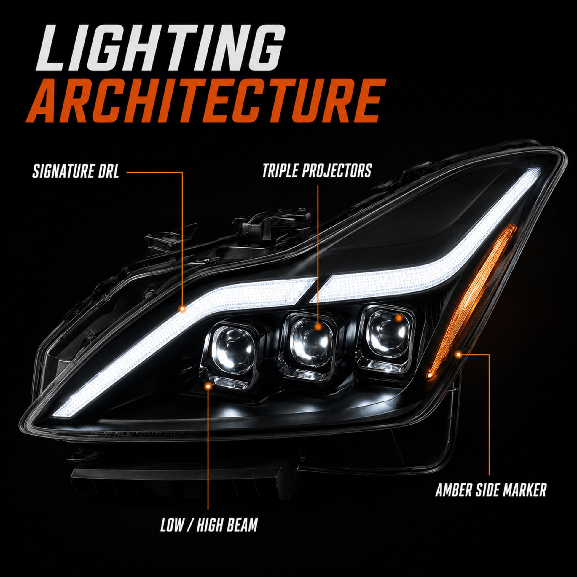 2008-2015 Infiniti G37 / Q60 Coupe & Convertible LED Triple Projector Headlights — clear LED detail15 — H-G37