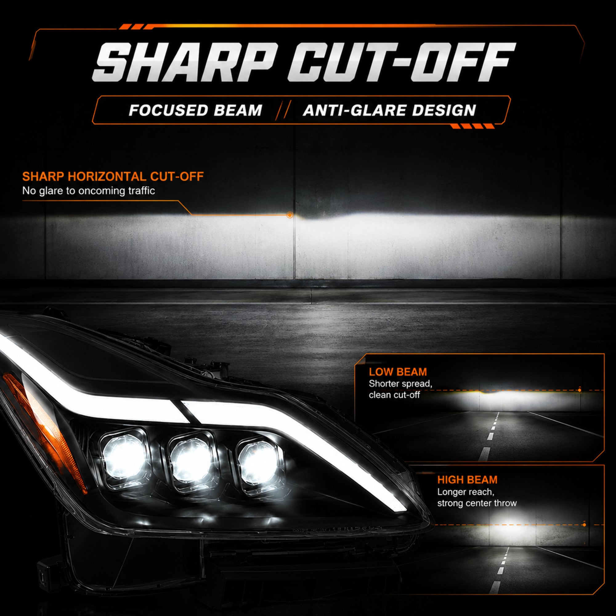 2008-2015 Infiniti G37 / Q60 Coupe & Convertible LED Triple Projector Headlights — clear LED function10 — H-G37