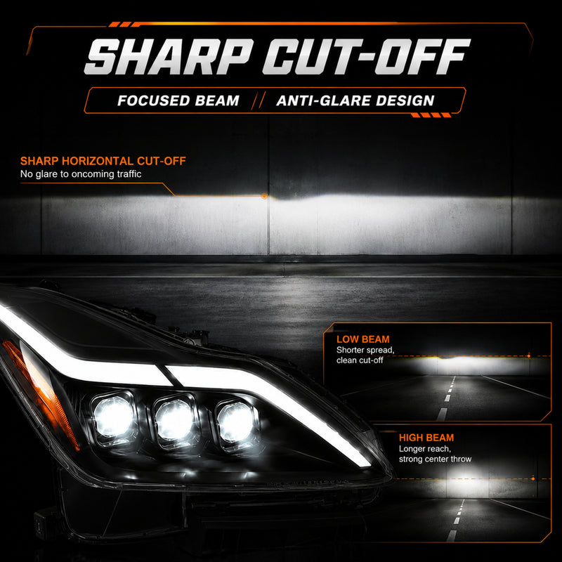 2008-2015 Infiniti G37 / Q60 Coupe & Convertible LED Triple Projector Headlights — clear LED function10 — H-G37