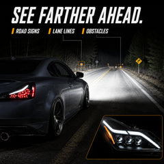 2008-2015 Infiniti G37 / Q60 Coupe & Convertible LED Triple Projector Headlights — clear LED function11 — H-G37