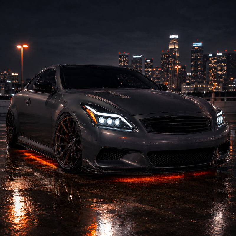2008-2015 Infiniti G37 / Q60 Coupe & Convertible LED Triple Projector Headlights — clear LED scene02 — H-G37