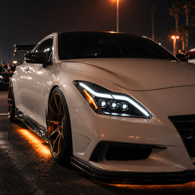 2008-2015 Infiniti G37 / Q60 Coupe & Convertible LED Triple Projector Headlights — clear LED scene03 — H-G37